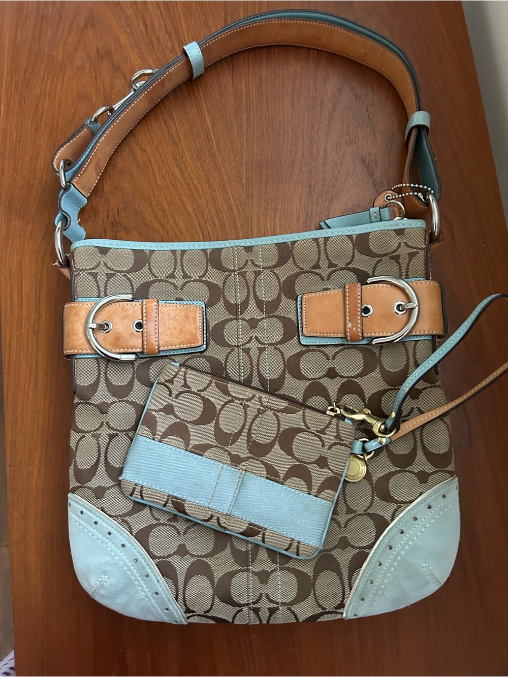 COACH Soho Signature Shoulder Bag + Matching Wristlet Set
